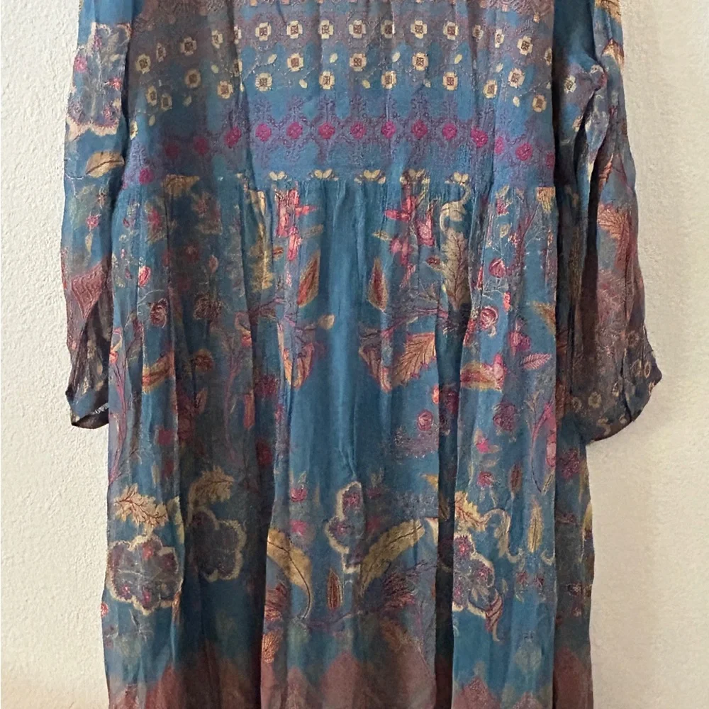 Soft Surroundings Teal Floral Embroidered Maxi Dress - Picture 4 of 9